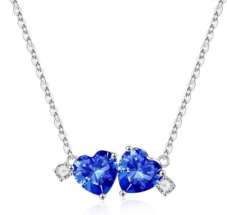 Iefil Double Birthstone Necklace for Women - 0.8CT 925 Sterling Silver Birthstone Necklace, Gifts for Her Wife Girlfriend Mom