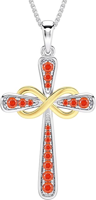 YL 925 Sterling Silver Cross Necklace for Women Halo Infinity Pendant Birthstone Jewelry for Mom
