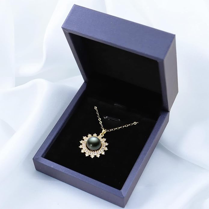Gifts for Women-Tahitian-Black-Pearl-Necklace-Gift for Wife Wedding Birthday Anniversary-Mom Girlfriend Her Mothers Day Valentines Day Christmas-18K Gold Plated Sterling Silver Pearl Pendant NO037