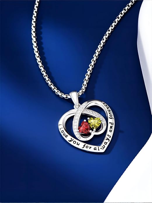 Birthstone Necklaces for Women I Love You for Always and Forever Heart Pendant Necklace Anniversary Jewelry Christmas Valentine Mothers Day Birthday Gifts for Her Wife Girlfriend