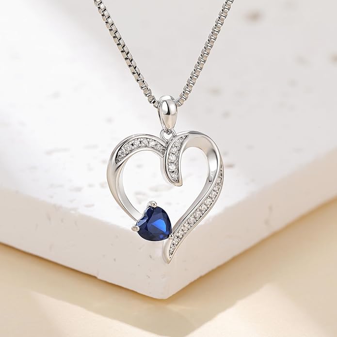 Love Heart Necklace for Women, 925 Sterling Silver Cubic Zirconia Diamond Heart Pendant Jewelry Gift for Mom, Mother, Wife, Girlfriend on Wedding, Birthday, Mother's Day, Chain 18 inch