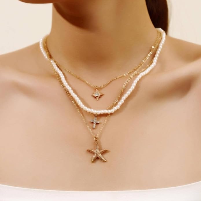 Choistily Charm Necklace Dainty Gold Western Outfit Beach Jewelry for Women Trendy Cowgirl Accessories for Women Gold Bow Sea Shell Pendant Necklace Preppy Stuff Summer Jewelry 2025