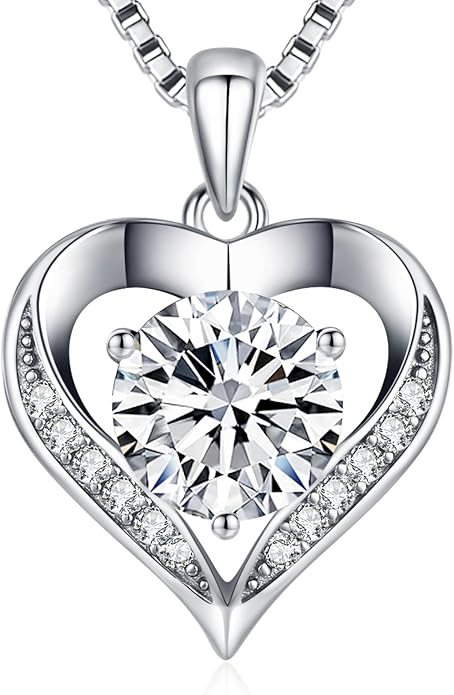 Moissanite Necklace for Women, 1-3 Carat Moissanite Heart Necklace Engraved with 'I LOVE YOU', Birthday Gift for Wife, Anniversary Present for Wife, Women, Jewelry Gifts for Girlfriend, Mom