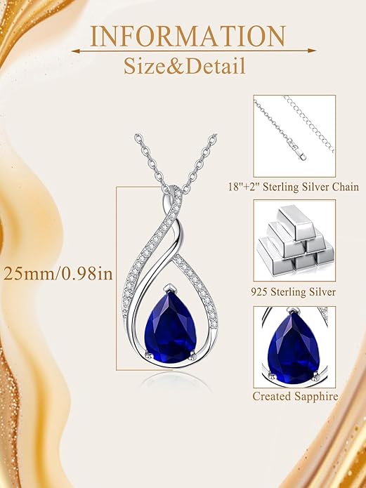 Teardrop Birthstone Necklace for Women 925 Sterling Silver Pear-Shaped Pendant Anniversary Mother's Day Birthday Jewelry Gifts for Her