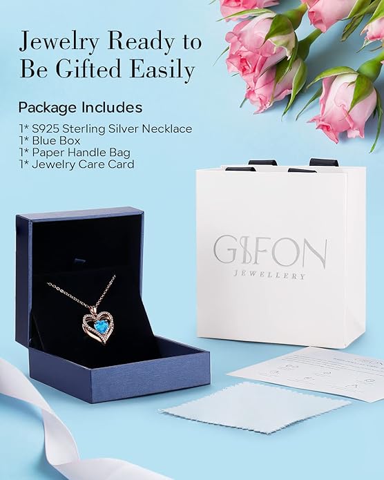 S925 Sterling Silver Necklace for Women, Wife Jewelry Rose Gold, Mom Birthday Valentines Mothers Day Gifts, Girlfriend Necklaces, Daughter Heart Jewel, Anniversary for Her