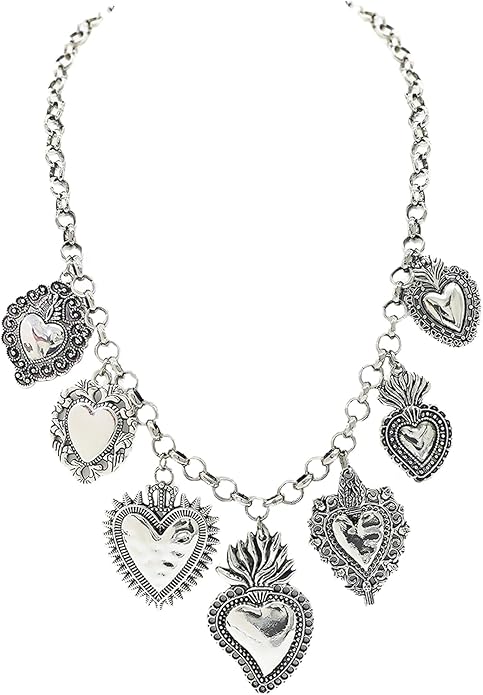 Chunky Retro Heart Necklace for Women Antique Layer Beach Ocean Moon Stars Western Boho Charm Necklaces Retro Link Chain Jewelry