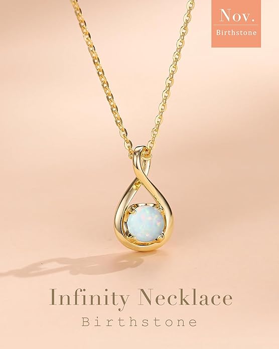 FANCIME Birthstone Necklaces for Women Fine Jewelry Sterling Silver Dainty Infinity Pendant Anniversary Birthday Christmas Gifts for Her Wife Mom Lady Daughter, Chain 16"+2" Extend