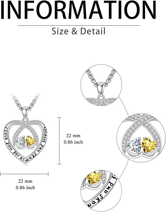 Birthstone Necklaces for Women I Love You for Always and Forever Heart Pendant Necklace Anniversary Jewelry Christmas Valentine Mothers Day Birthday Gifts for Her Wife Girlfriend