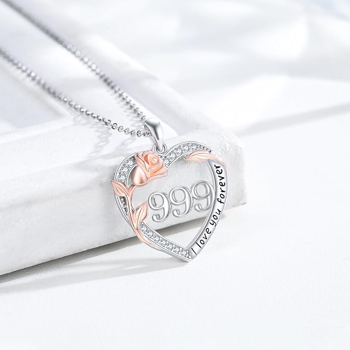 Number Necklace for Women 925 Sterling Silver Rose Angel Numbers Necklace Jewelry Birthday Gift for Grandma Mother