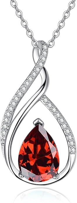 Teardrop Birthstone Necklace for Women 925 Sterling Silver Pear-Shaped Pendant Anniversary Mother's Day Birthday Jewelry Gifts for Her