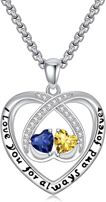 Birthstone Necklaces for Women I Love You for Always and Forever Heart Pendant Necklace Anniversary Jewelry Christmas Valentine Mothers Day Birthday Gifts for Her Wife Girlfriend