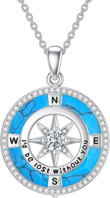 TOUPOP Compass Necklace for Women 925 Sterling Silver I'd be Lost without You Compass Pendant Birthstone Necklaces Anniversary Jewelry Birthday Gift for Girlfriend Wife Graduation Gifts for Her Daugthter