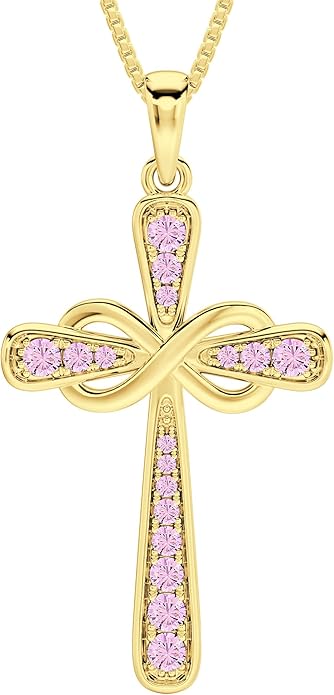 YL 925 Sterling Silver Cross Necklace for Women Halo Infinity Pendant Birthstone Jewelry for Mom