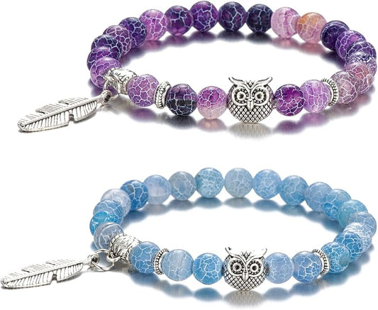 Softones 8mm Beads Owl Bracelets for Women Handmade Natural Stone Owl Gifts for Women Crystals Bracelet for Women Men Spiritual Energy Bracelet