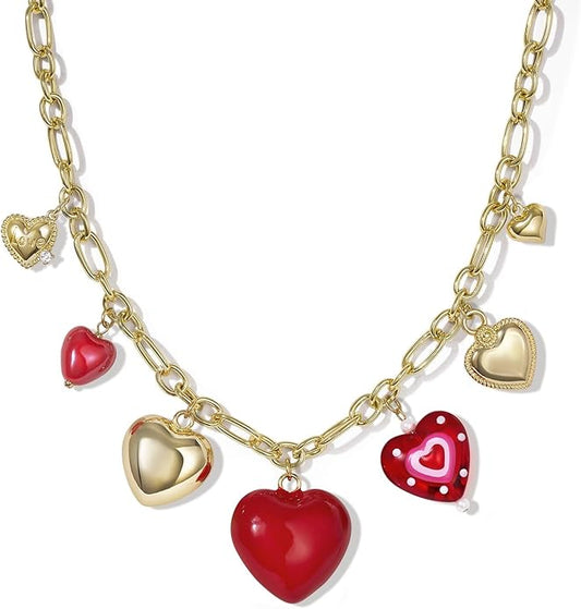 KissYan Charm Necklace for Women, 14K Gold Plated Heart Starfish Sun Pendant Fashion Link Chain Boho Summer Beach Jewelry Gifts