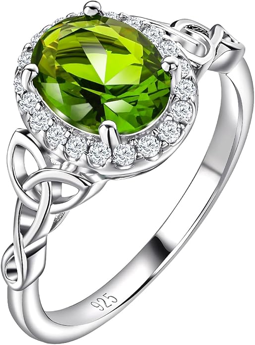 DAYBYDAY Celtic Birthstone Rings for Women 925 Sterling Silver Heart/Round/Pear/Oval Created Gemstone Moissanite Halo Engagement Promise Rings for Her Wife Birthday Anniversary Wedding Jewelry