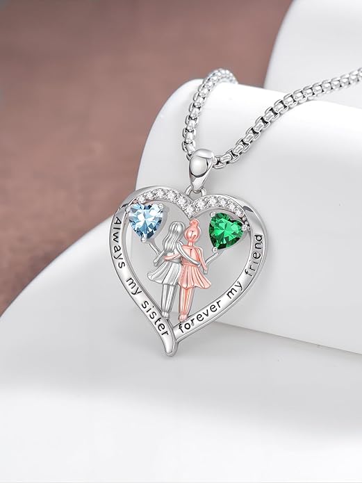 Always My Sister Forever My Friend Birthstone Pendant Necklace Women Jewelry Christmas Valentine Mothers Day Birthday Gifts for Women Sister From Sister