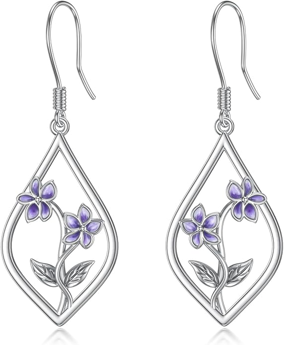 Scottish Thistle/Sunflower/Violet/Daffodil/Orchid Earrings Sterling Silver Flower Dangle Dangling Drop Boho Earrings Jewelry Gifts for Women