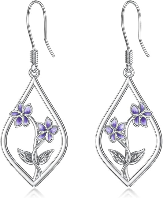 Scottish Thistle/Sunflower/Violet/Daffodil/Orchid Earrings Sterling Silver Flower Dangle Dangling Drop Boho Earrings Jewelry Gifts for Women