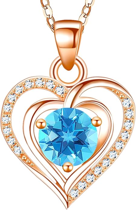 RIVIKO Heart Birthstone Pendant Necklace for Women 925 Sterling Silver Zirconia Necklaces Wedding Anniversary Birthday Mothers Day Jewelry Gifts For Her Mother Wife