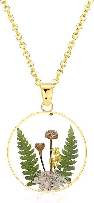 Forget-Me-Not and Queen Anne's Lace Pressed Wildflower Necklace | Birth Month Real Flower Necklace | Gold/Silver Pressed Flower Jewelry | Personalized Handmade Jewelry