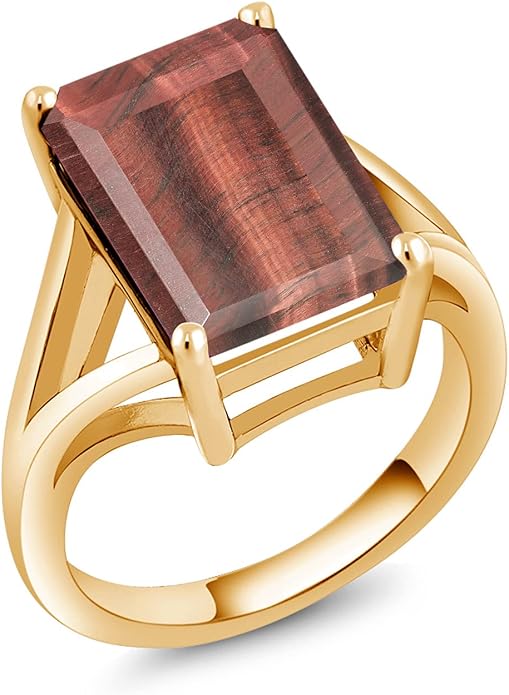 Gem Stone King 5-10 Cttw Gemstone Birthstone Solitaire Engagement Ring For Women | 18K Yellow Gold Plated Silver | 14X10MM Emerald Cut | Wedding Anniversary Ring | Available In Size 5, 6, 7, 8, 9