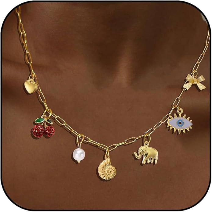 Choistily Charm Necklace Dainty Gold Western Outfit Beach Jewelry for Women Trendy Cowgirl Accessories for Women Gold Bow Sea Shell Pendant Necklace Preppy Stuff Summer Jewelry 2025