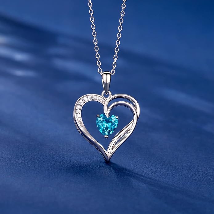 925 Sterling Silver Heart Necklace for Women Birthstone Necklace Silver Jewelry for Womens Jewelry Gifts for Women Her Mom