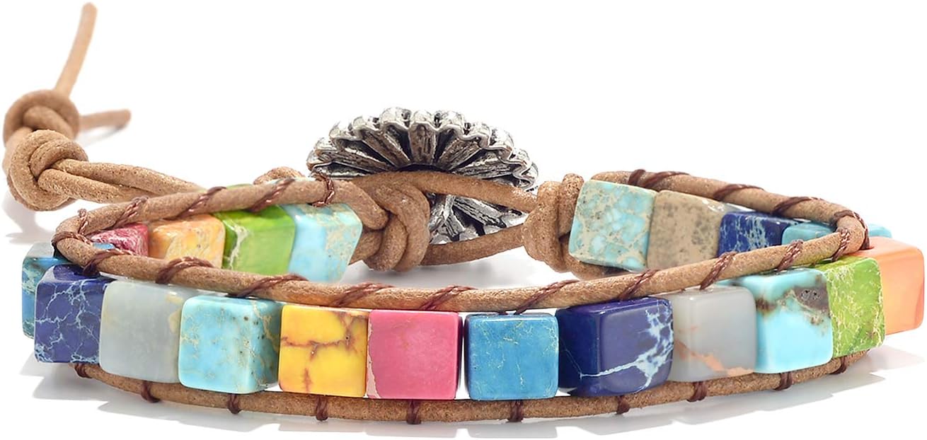 sedmart 7 Chakra Bracelets for Women with Real Stones Leather Wrap Healing Bead Bracelet Women Men Boho Friendship Jewelry