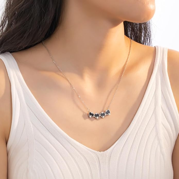 18K Gold Stainless Steel Gold Plated Necklace with Clove Hearts Charm - Can Be Worn Two Ways (Elegant A)