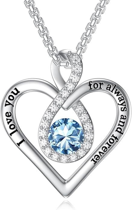 I Love You For Always and Forever Birthstone Necklace Infinity Love Heart Pendant Jewelry Christmas Valentine Mothers Day Birthday Gifts for Women Her Wife Girlfriend