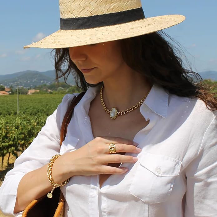 18k Gold Chain Link Necklace for Women, Baroque Pearl/Compass Pendant Necklace