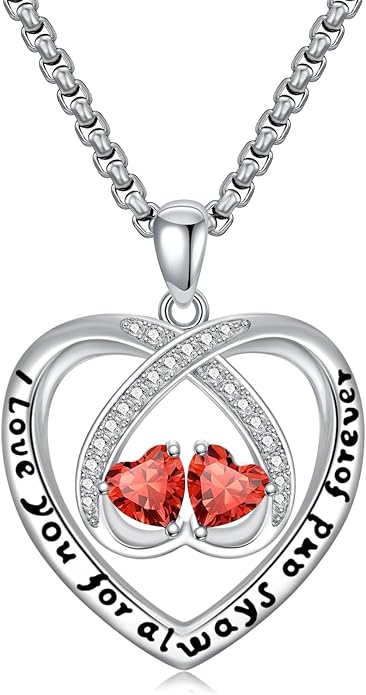 Birthstone Necklaces for Women I Love You for Always and Forever Heart Pendant Necklace Anniversary Jewelry Christmas Valentine Mothers Day Birthday Gifts for Her Wife Girlfriend