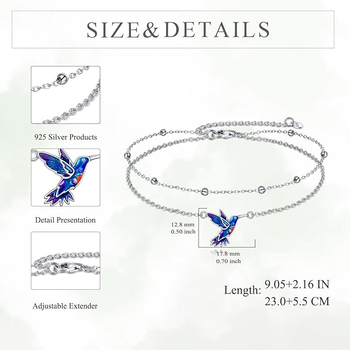 TIGER RIDER Dragonfly Anklet Sterling Silver Dragonfly Gifts Jewelry for Women with Crystal Birthday Anniversary
