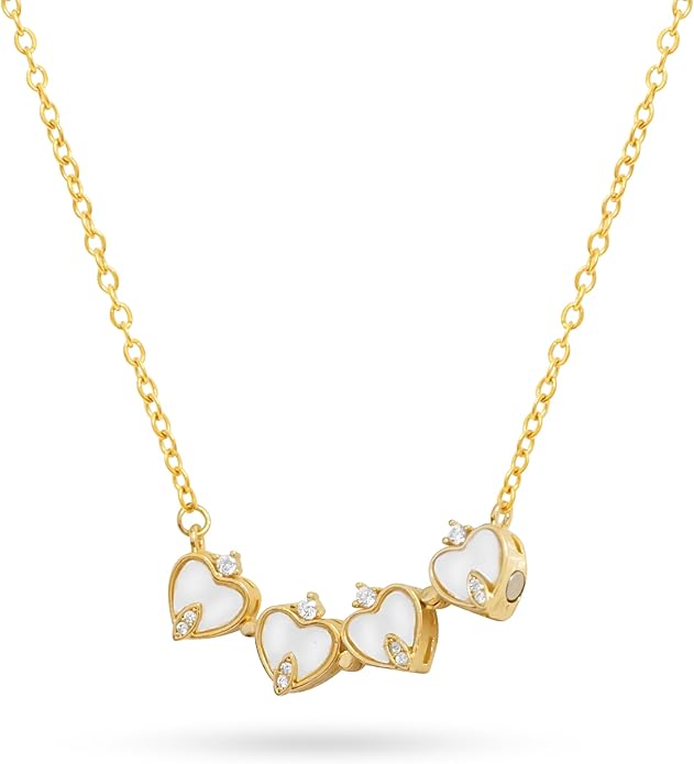 18K Gold Stainless Steel Gold Plated Necklace with Clove Hearts Charm - Can Be Worn Two Ways (Elegant A)