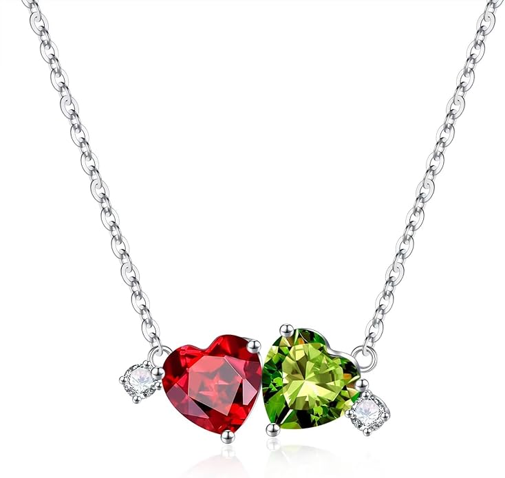 Iefil Double Birthstone Necklace for Women - 0.8CT 925 Sterling Silver Birthstone Necklace, Gifts for Her Wife Girlfriend Mom