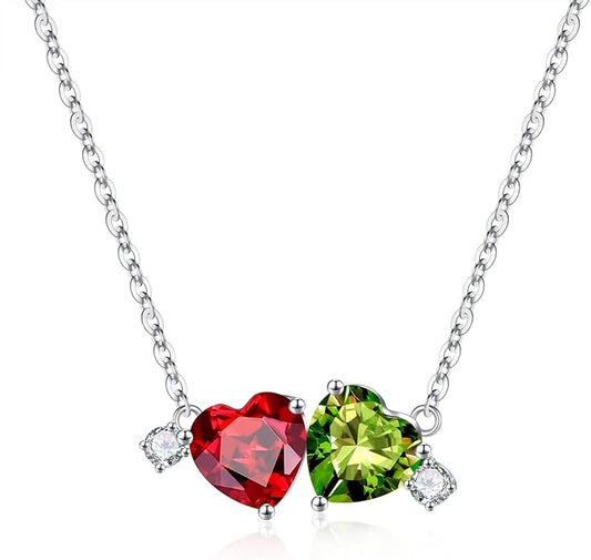 Iefil Double Birthstone Necklace for Women - 0.8CT 925 Sterling Silver Birthstone Necklace, Gifts for Her Wife Girlfriend Mom