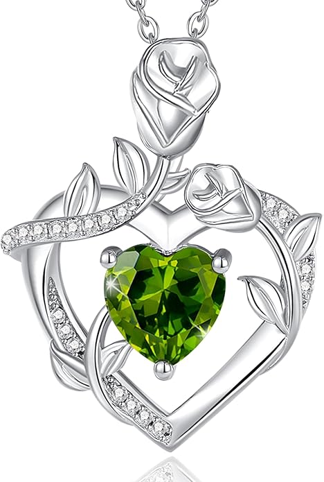 AGVANA Rose Birthstone Necklace for Women Sterling Silver Rose Flower Heart Necklace Fine Jewelry Anniversary Birthday Gifts for Women Wife Mom Her, Length: 18"+2"