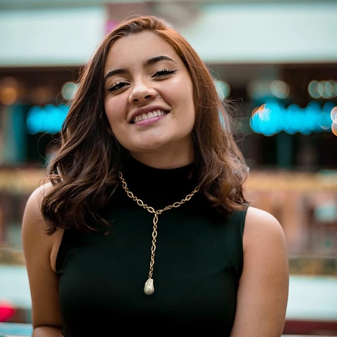 18k Gold Chain Link Necklace for Women, Baroque Pearl/Compass Pendant Necklace