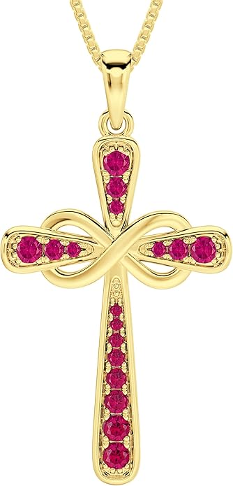 YL 925 Sterling Silver Cross Necklace for Women Halo Infinity Pendant Birthstone Jewelry for Mom