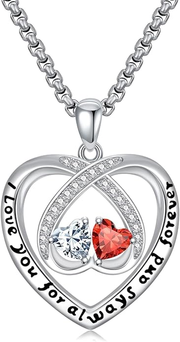 Birthstone Necklaces for Women I Love You for Always and Forever Heart Pendant Necklace Anniversary Jewelry Christmas Valentine Mothers Day Birthday Gifts for Her Wife Girlfriend
