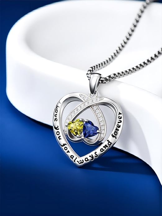 Birthstone Necklaces for Women I Love You for Always and Forever Heart Pendant Necklace Anniversary Jewelry Christmas Valentine Mothers Day Birthday Gifts for Her Wife Girlfriend