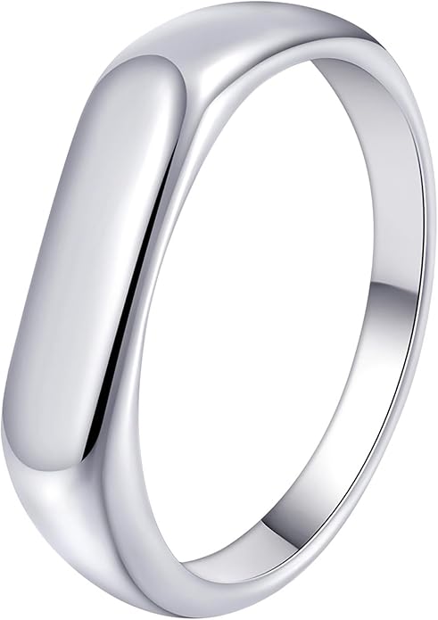 Mens Signet Rings Stainless Steel Pinky Ring for Men Women Silver/Black/Gold Square Cool Finger Ring, Gift for Dad Husband