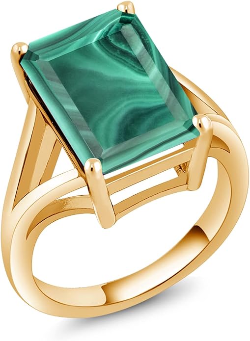 Gem Stone King 5-10 Cttw Gemstone Birthstone Solitaire Engagement Ring For Women | 18K Yellow Gold Plated Silver | 14X10MM Emerald Cut | Wedding Anniversary Ring | Available In Size 5, 6, 7, 8, 9