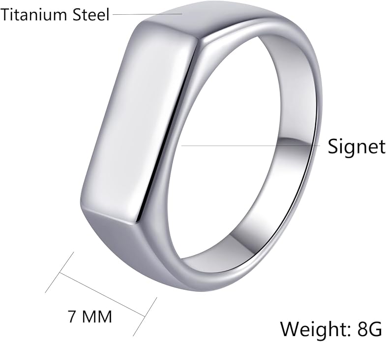 Mens Signet Rings Stainless Steel Pinky Ring for Men Women Silver/Black/Gold Square Cool Finger Ring, Gift for Dad Husband