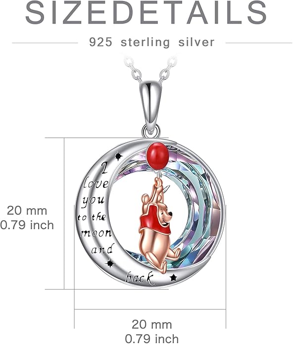 LILALO Bear Necklace Sterling Silver Moon Jewelry with I Love You To the Moon And Back Bear Gifts