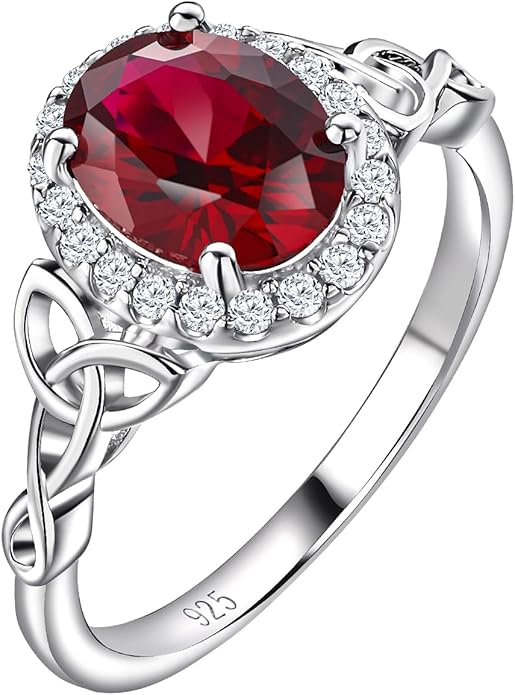 DAYBYDAY Celtic Birthstone Rings for Women 925 Sterling Silver Heart/Round/Pear/Oval Created Gemstone Moissanite Halo Engagement Promise Rings for Her Wife Birthday Anniversary Wedding Jewelry