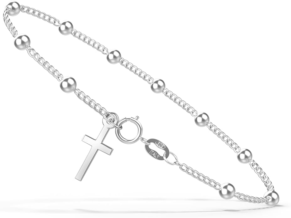 Amy & Annette Italian Sterling Silver Rosary Bracelet - Rosary Bracelet with Spring Ring Closure - Great Gift Idea for Every Occasion - Size (7.25in) - Made in Italy