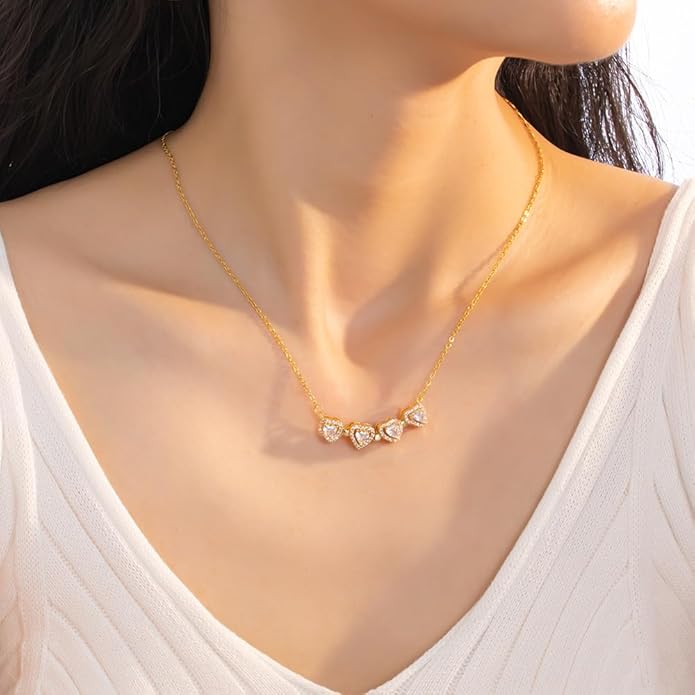 18K Gold Stainless Steel Gold Plated Necklace with Clove Hearts Charm - Can Be Worn Two Ways (Elegant A)