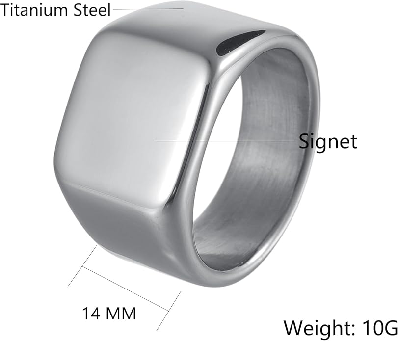 Mens Signet Rings Stainless Steel Pinky Ring for Men Women Silver/Black/Gold Square Cool Finger Ring, Gift for Dad Husband